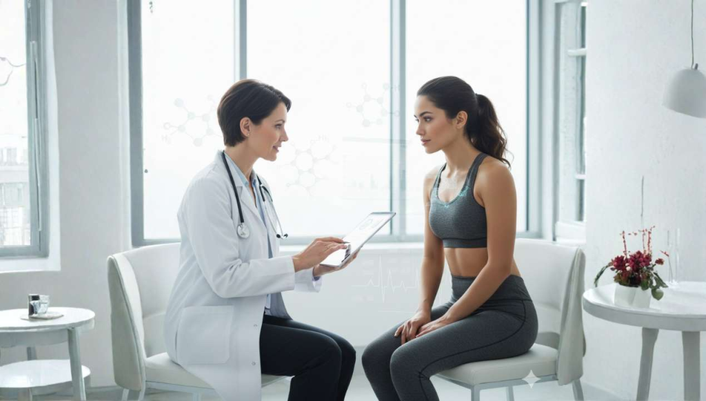 Doctor consulting a patient about diabetes, thyroid, and adrenal fatigue related to endocrine disorders