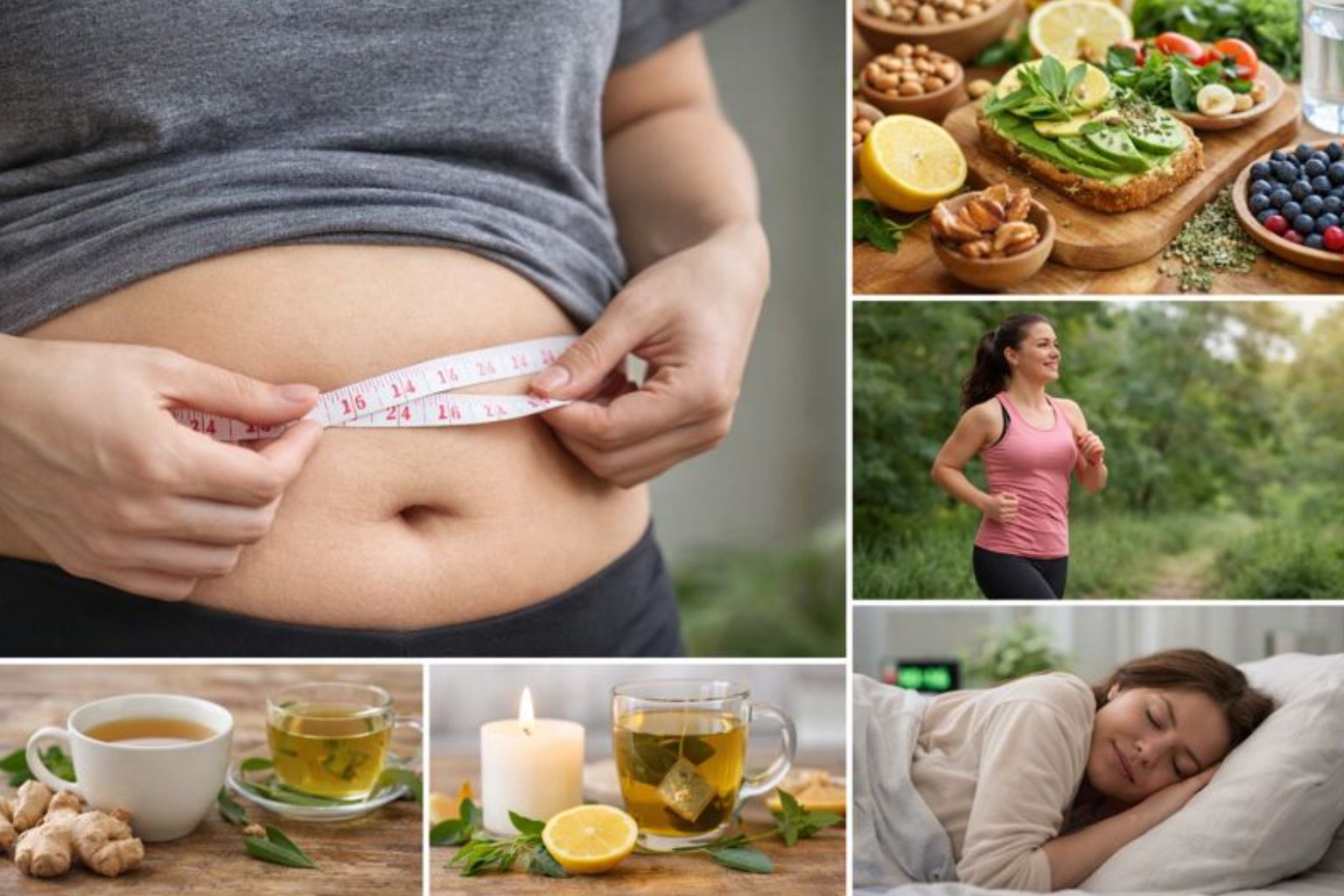 reduce belly fat naturally with healthy foods, walking, herbal tea, and lifestyle habits``